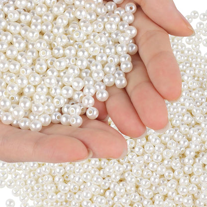 6mm Hole Pearl Beads for Crafts – 100g, 775 Pcs Approx. Imitation Plastic Round Loose Beads for DIY Jewelry Making, Floral Bouquets, Wedding Decoration, Art & Craft Projects