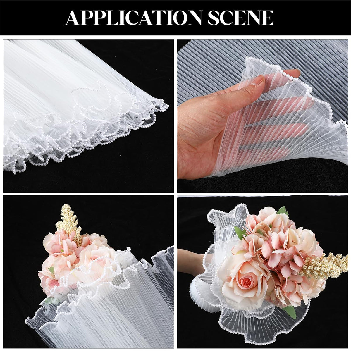 Pearl Edge Pleated Wavy Bouquet Wrapping Mesh Floral Wrap Net - 4 Yards
