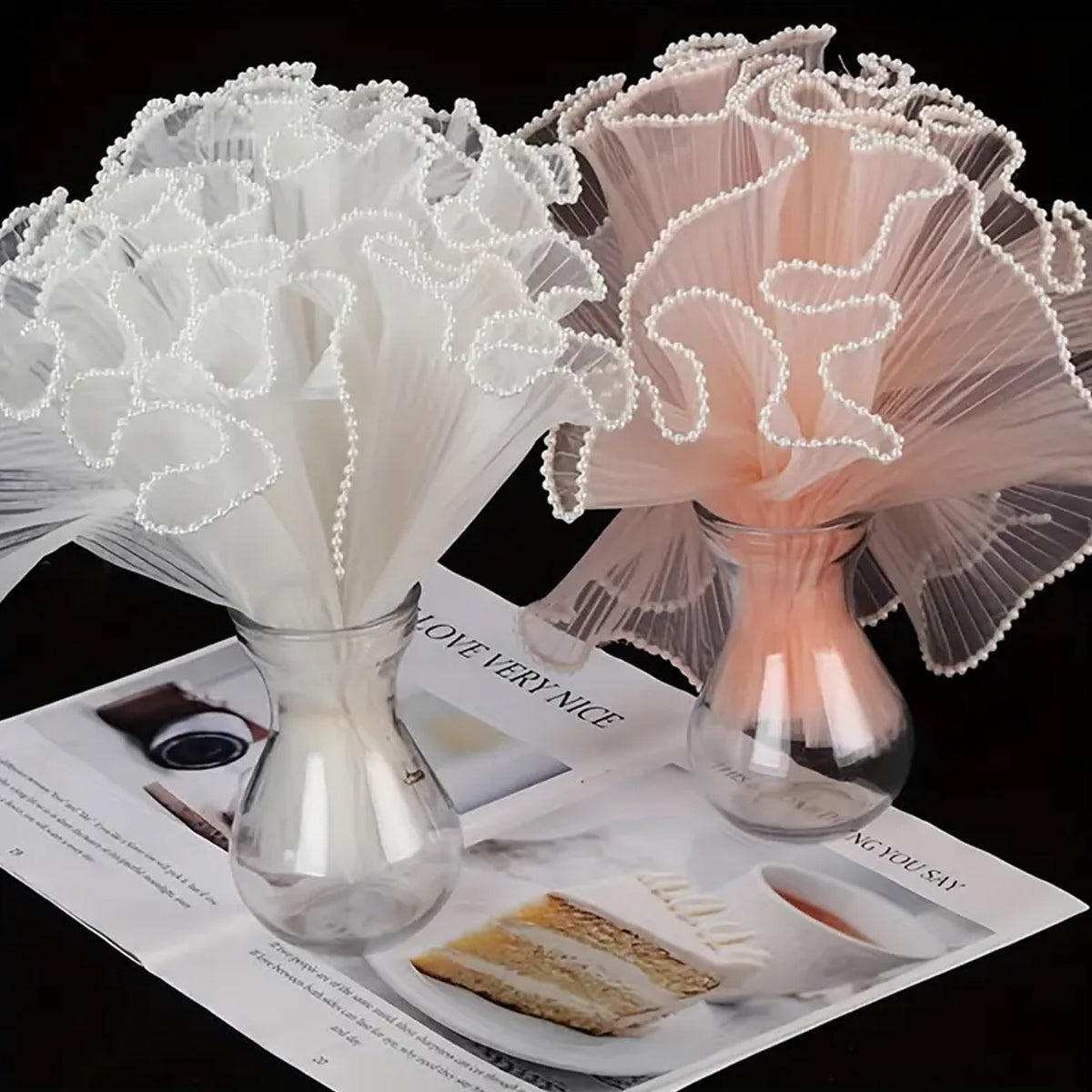 Pearl Edge Pleated Wavy Bouquet Wrapping Mesh Floral Wrap Net - 4 Yards