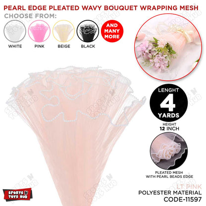 Pearl Edge Pleated Wavy Bouquet Wrapping Mesh Floral Wrap Net - 4 Yards
