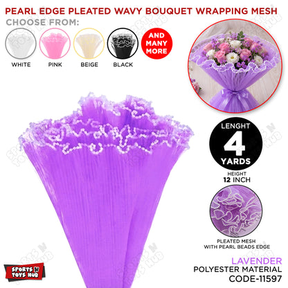 Pearl Edge Pleated Wavy Bouquet Wrapping Mesh Floral Wrap Net - 4 Yards