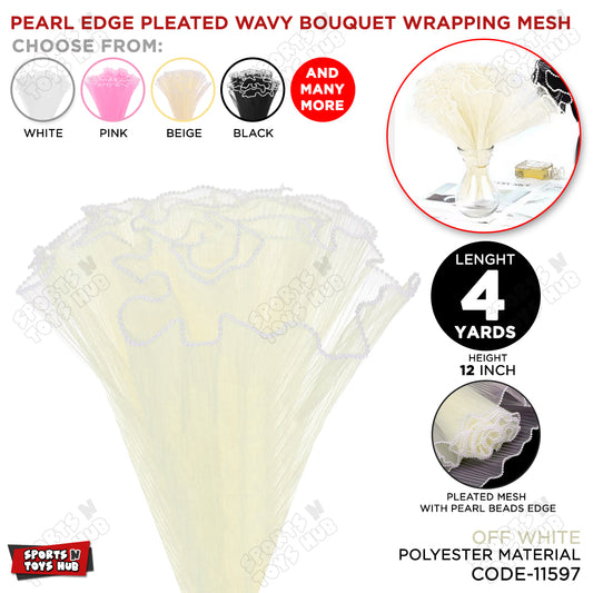 Pearl Edge Pleated Wavy Bouquet Wrapping Mesh Floral Wrap Net - 4 Yards