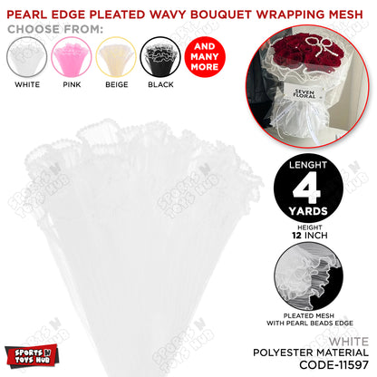 Pearl Edge Pleated Wavy Bouquet Wrapping Mesh Floral Wrap Net - 4 Yards