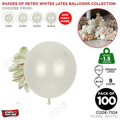 Pearl White Latex Balloons Available In 9, 12, 18 & 36 Inch Sizes