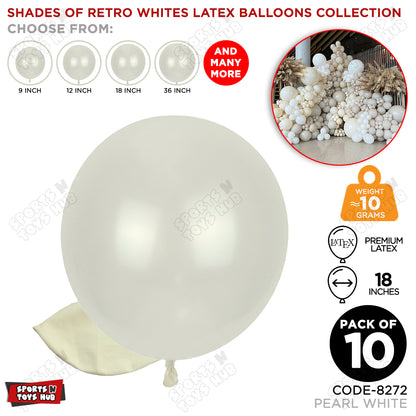 Pearl White Latex Balloons Available In 9, 12, 18 & 36 Inch Sizes