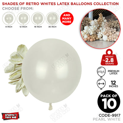 Pearl White Latex Balloons Available In 9, 12, 18 & 36 Inch Sizes