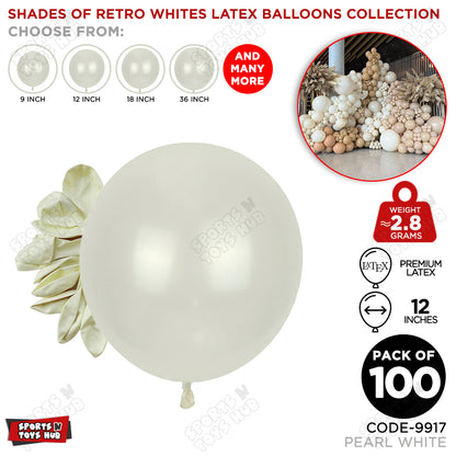 Pearl White Latex Balloons Available In 9, 12, 18 & 36 Inch Sizes