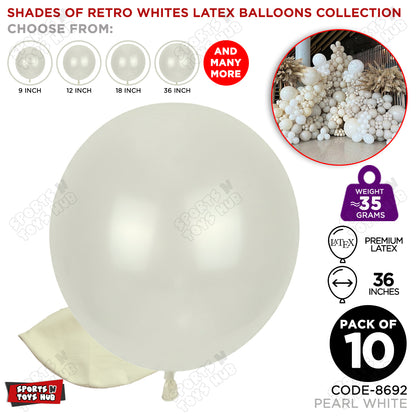 Pearl White Latex Balloons Available In 9, 12, 18 & 36 Inch Sizes