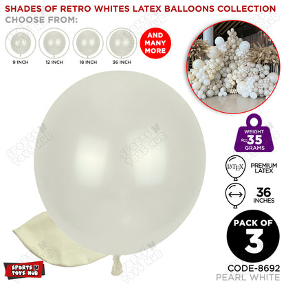 Pearl White Latex Balloons Available In 9, 12, 18 & 36 Inch Sizes