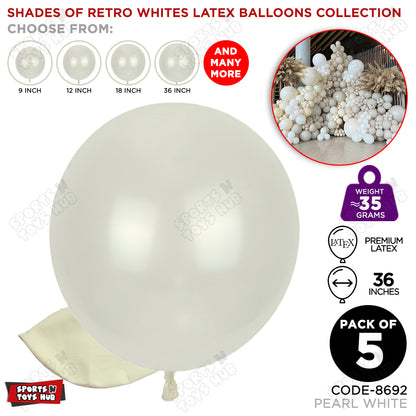 Pearl White Latex Balloons Available In 9, 12, 18 & 36 Inch Sizes