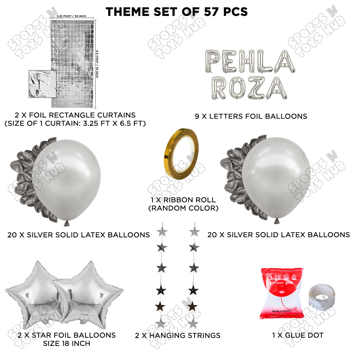 Pehla Roza Foil Balloon Rectangle Curtain Theme Collection