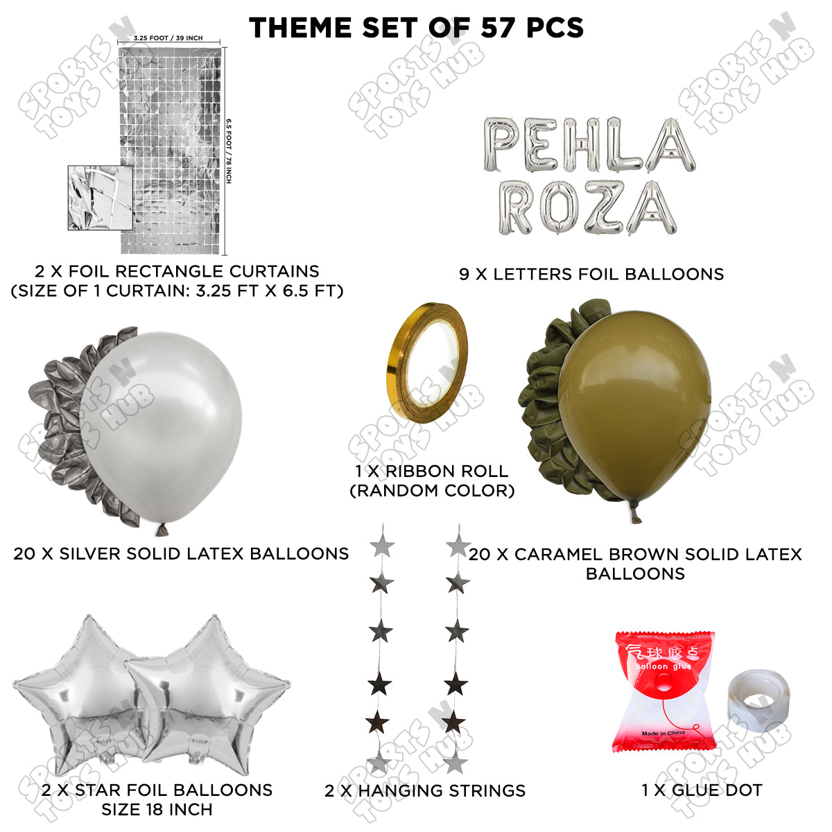 Pehla Roza Foil Balloon Rectangle Curtain Theme Collection