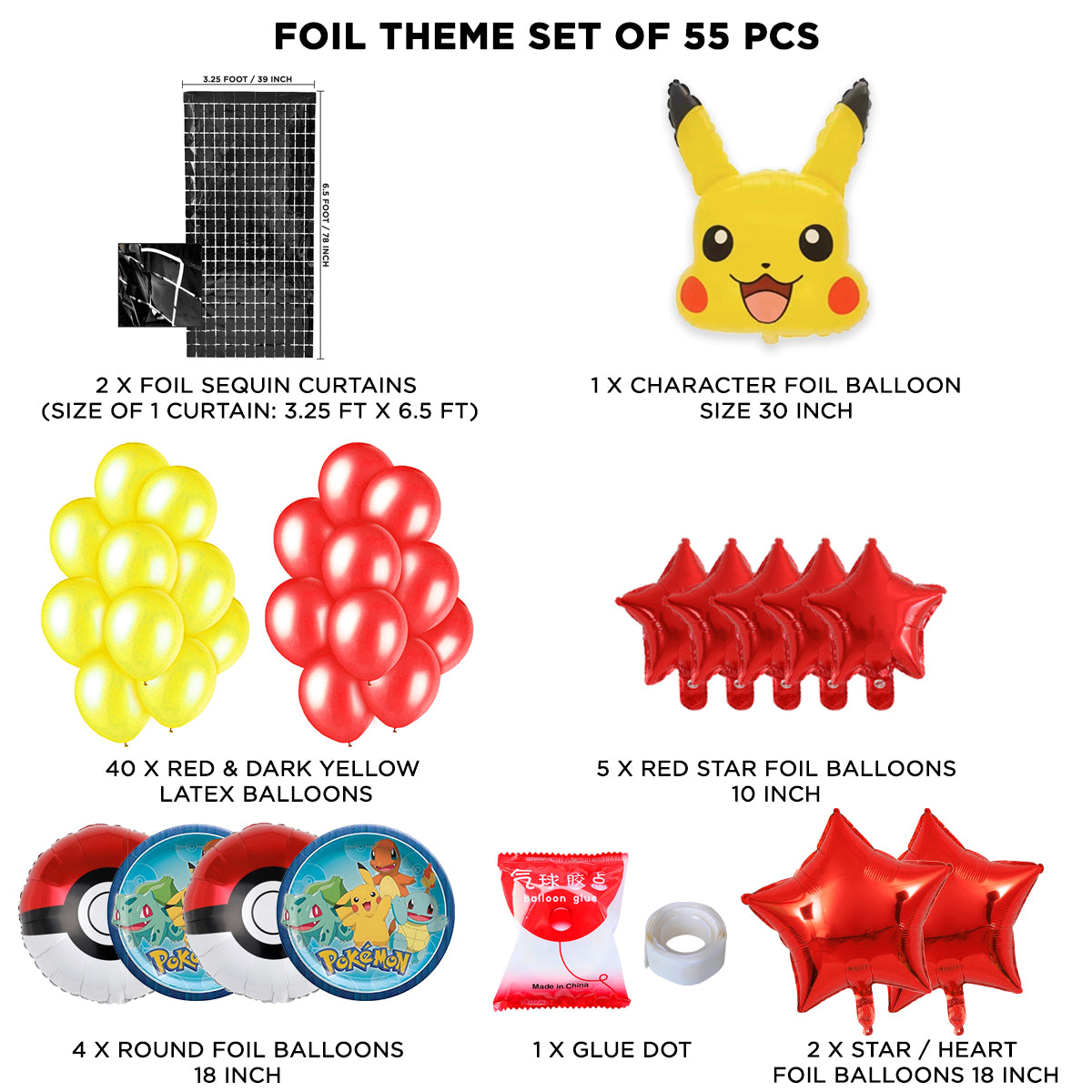 Pika-chu Foil Balloon Theme With Rectangle Curtain