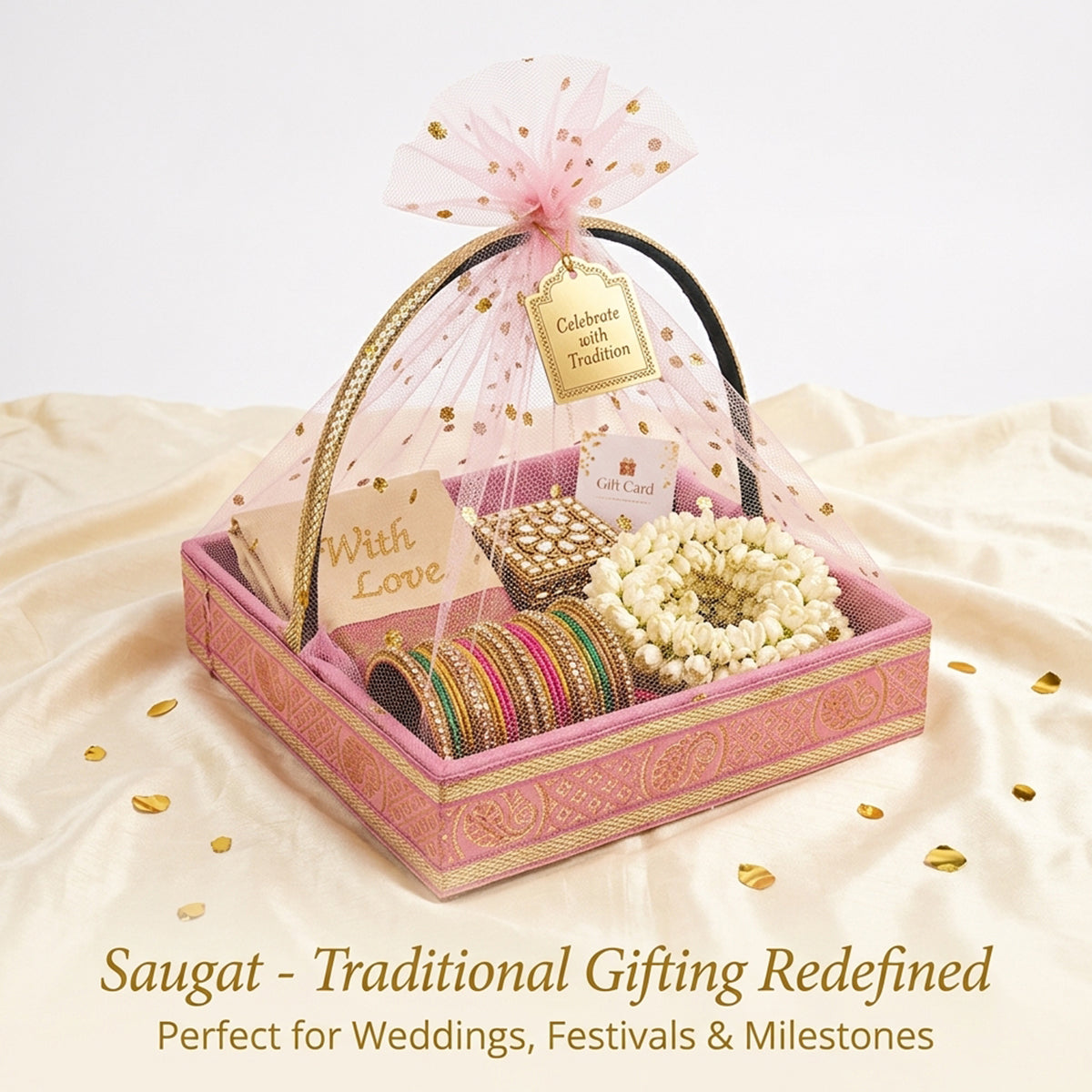 Fancy Net Pink Gift Basket Set