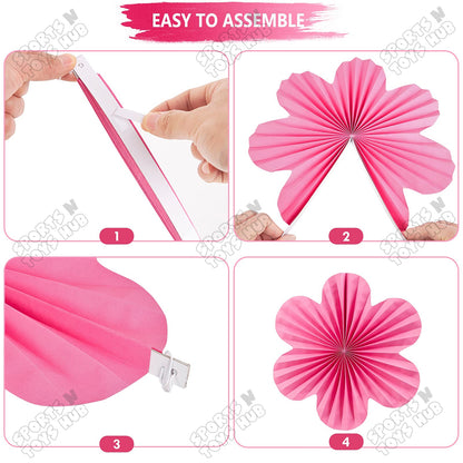 Pastel Pink Flower Shape Paper Fans - Pack Of 9