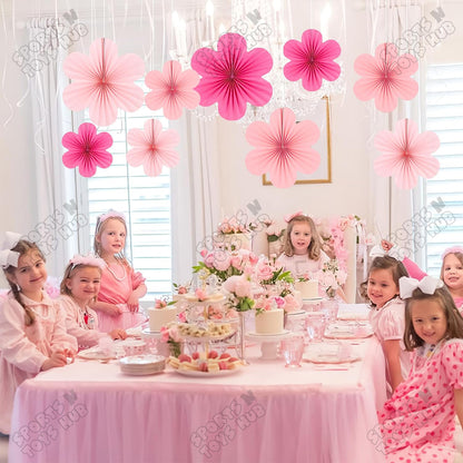 Pastel Pink Flower Shape Paper Fans - Pack Of 9