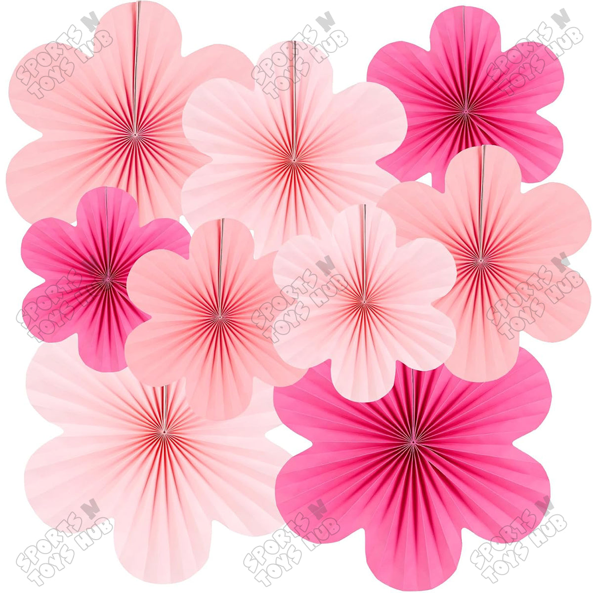 Pastel Pink Flower Shape Paper Fans - Pack Of 9