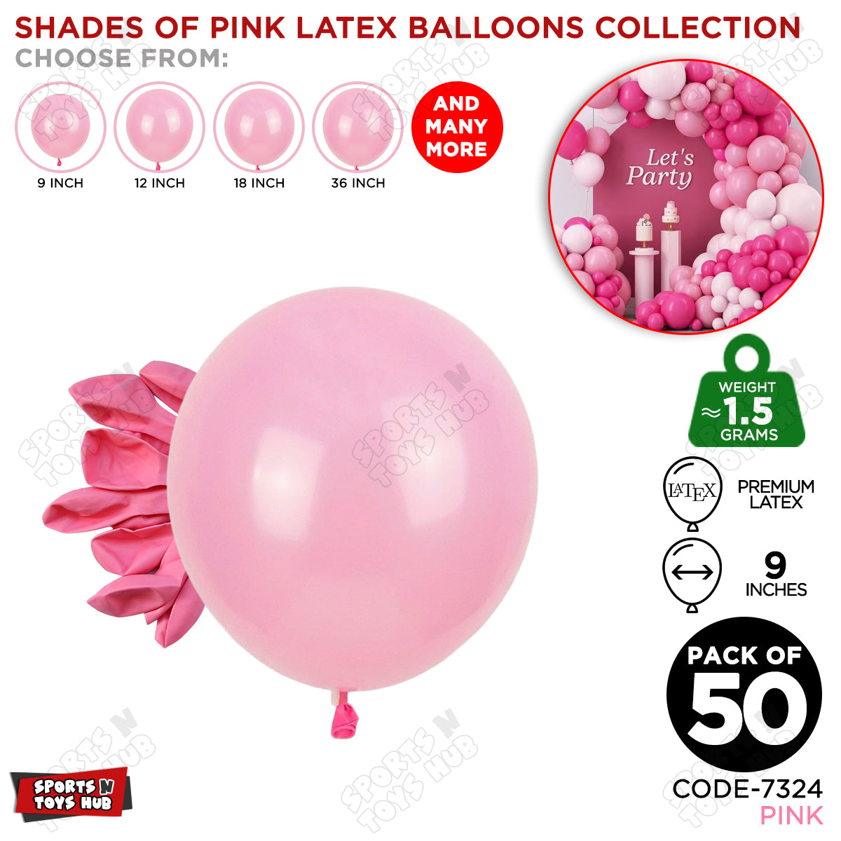 Pink Latex Balloons Available In 9, 12, 18 & 36 Inch Sizes