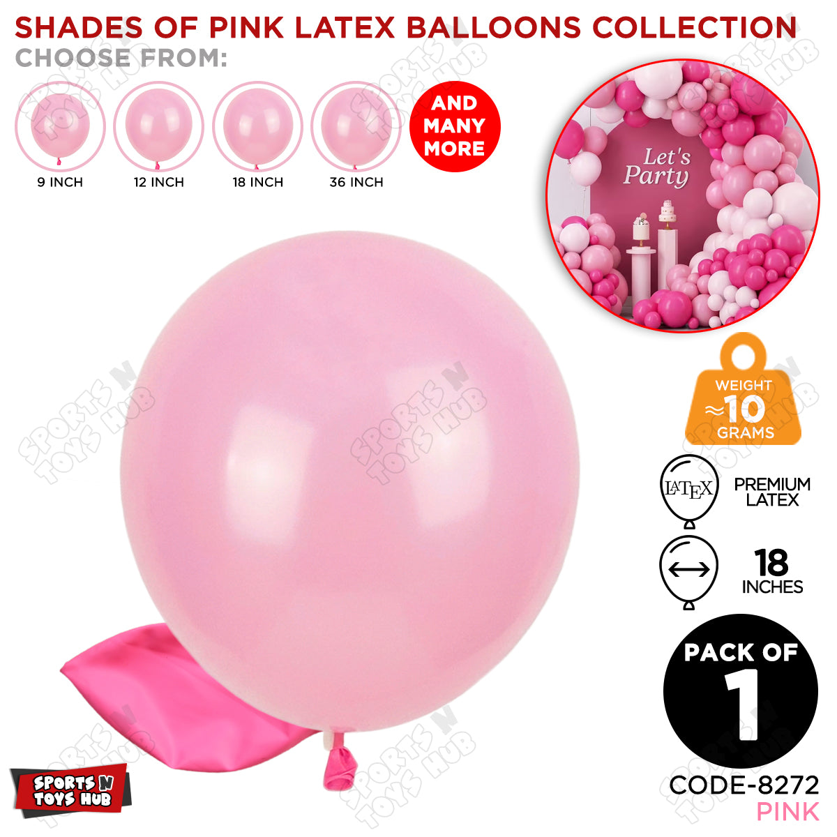 Pink Latex Balloons Available In 9, 12, 18 & 36 Inch Sizes