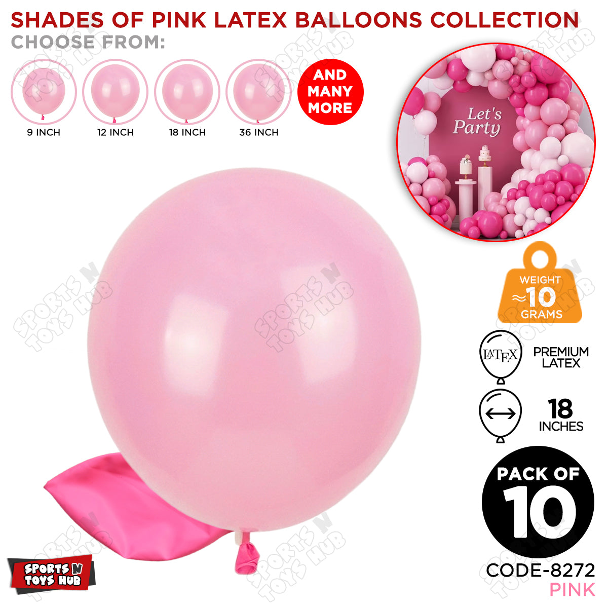 Pink Latex Balloons Available In 9, 12, 18 & 36 Inch Sizes