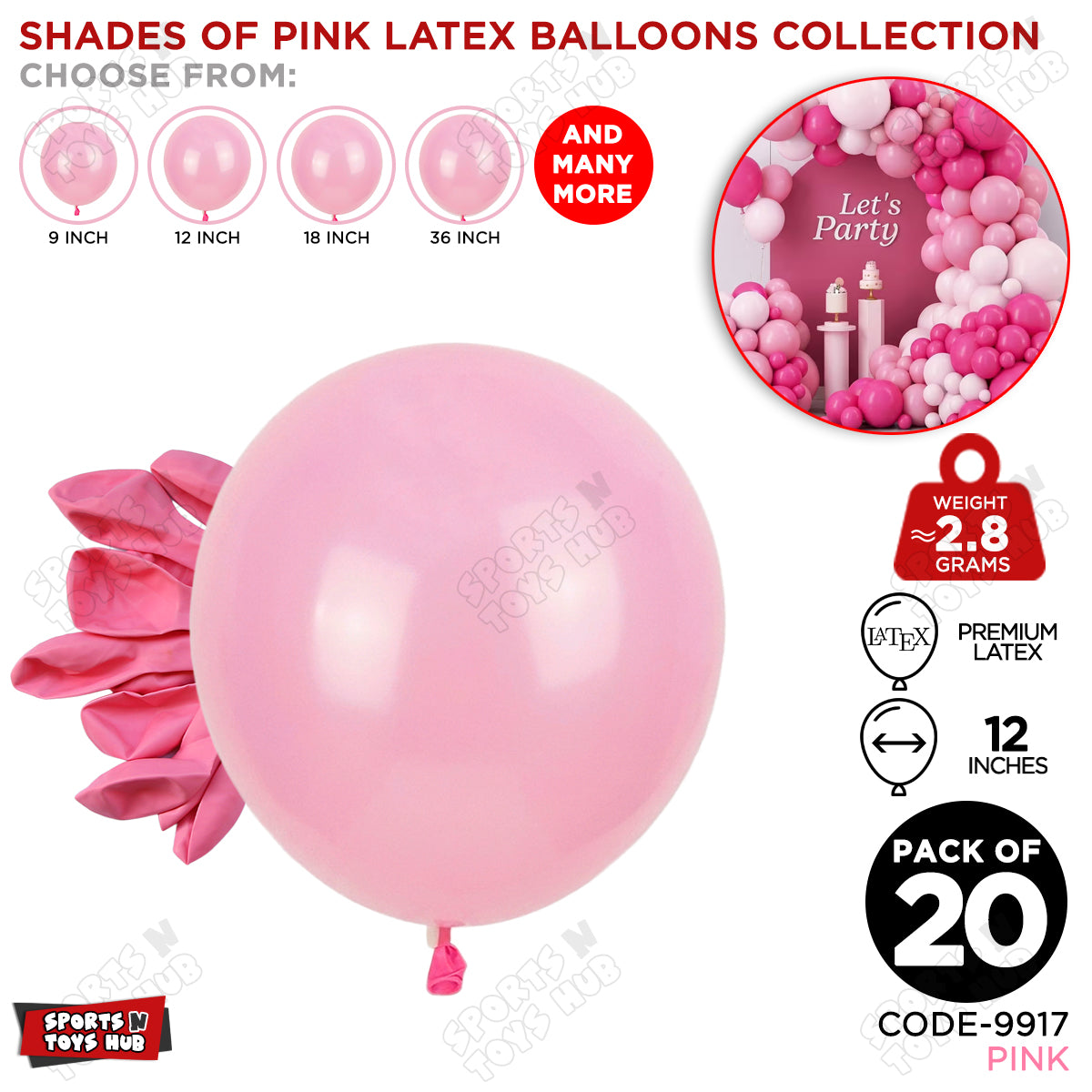 Pink Latex Balloons Available In 9, 12, 18 & 36 Inch Sizes