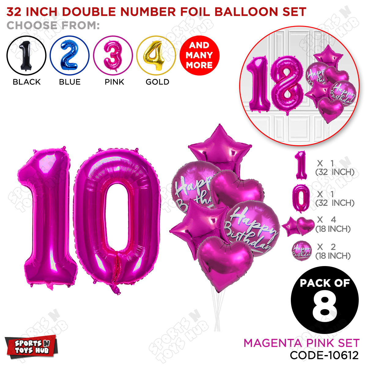 32 Inch Pink Color Number Foil Balloon With Round Printed Balloon Set