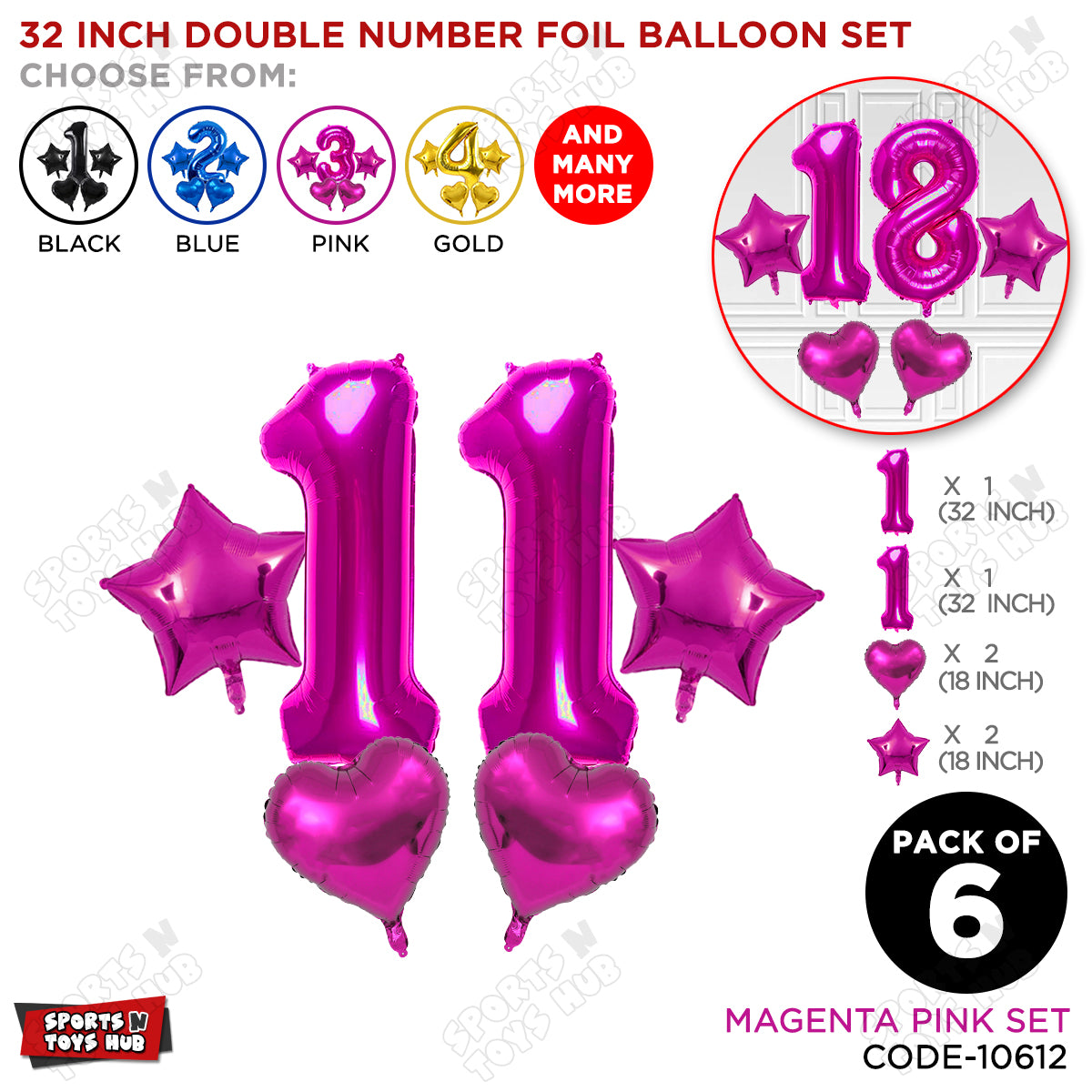 Pink Color 32 Inch Number Foil Balloon Set