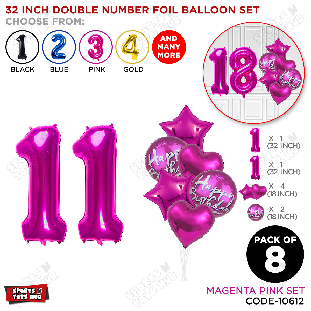 32 Inch Pink Color Number Foil Balloon With Round Printed Balloon Set