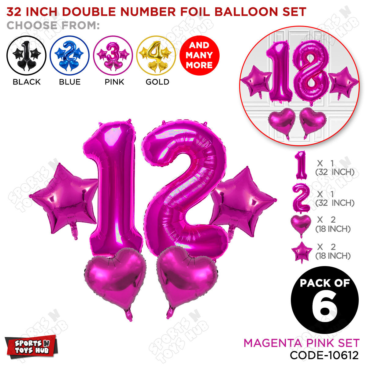 Pink Color 32 Inch Number Foil Balloon Set