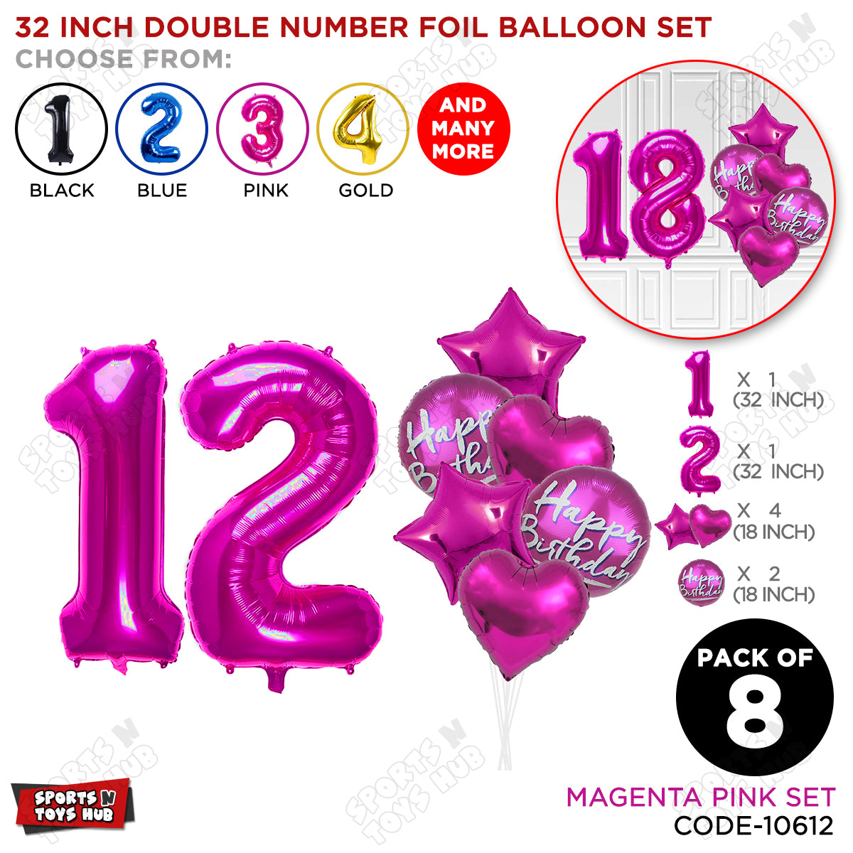 32 Inch Pink Color Number Foil Balloon With Round Printed Balloon Set