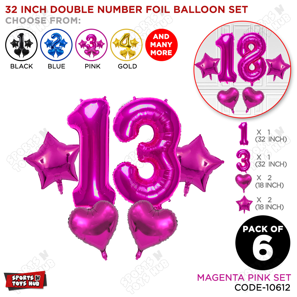 Pink Color 32 Inch Number Foil Balloon Set