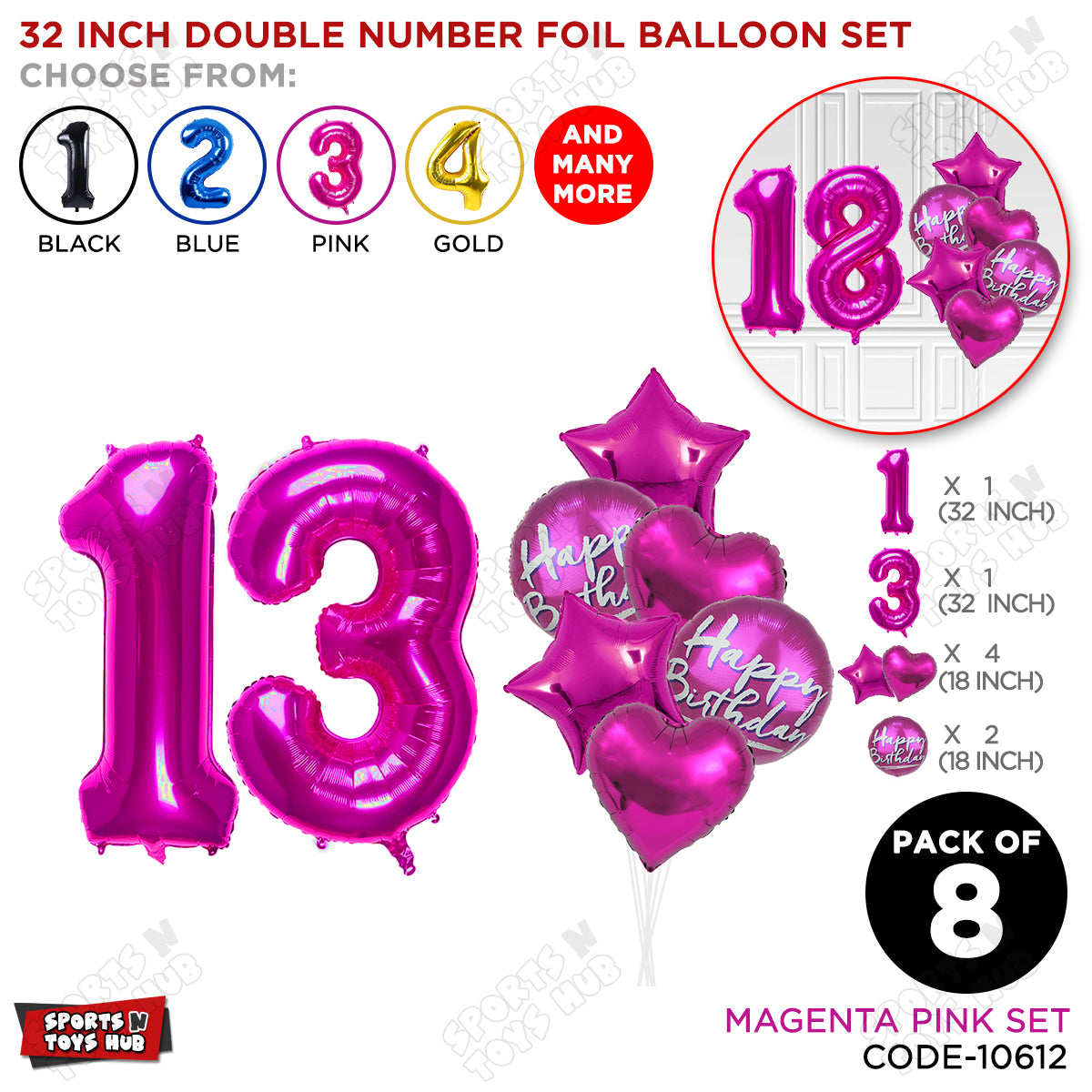 32 Inch Pink Color Number Foil Balloon With Round Printed Balloon Set