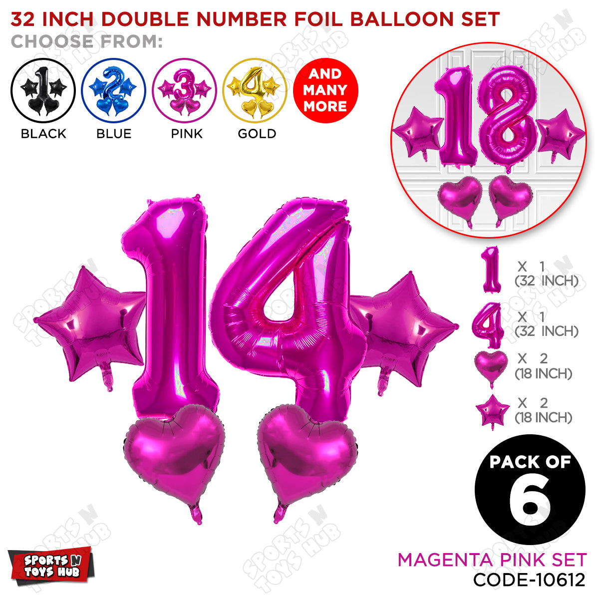 Pink Color 32 Inch Number Foil Balloon Set