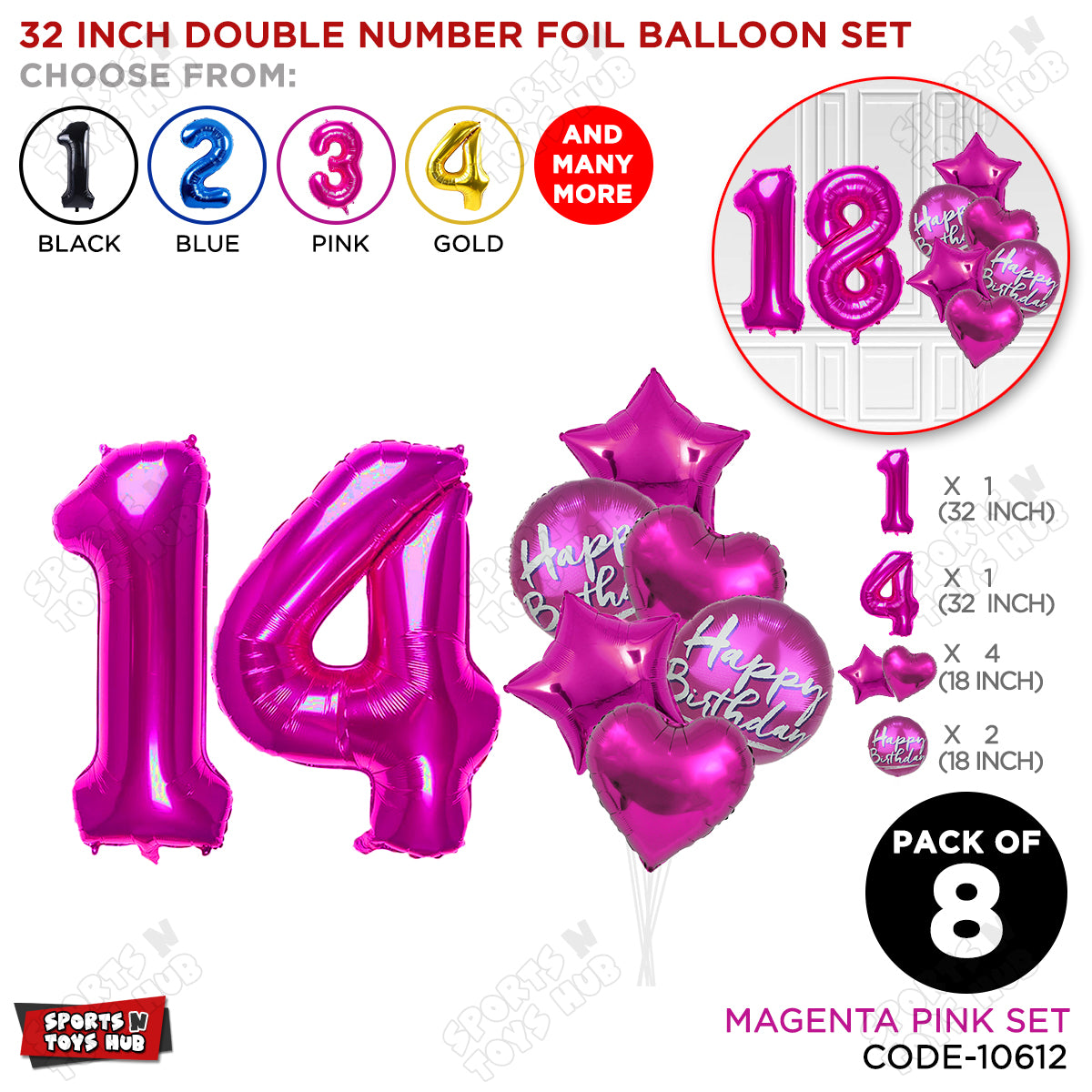 32 Inch Pink Color Number Foil Balloon With Round Printed Balloon Set