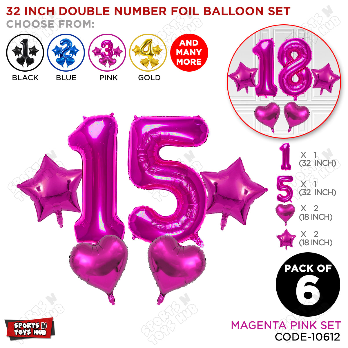 Pink Color 32 Inch Number Foil Balloon Set