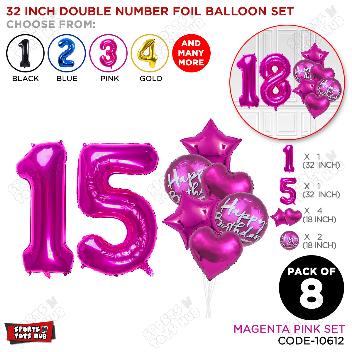 32 Inch Pink Color Number Foil Balloon With Round Printed Balloon Set