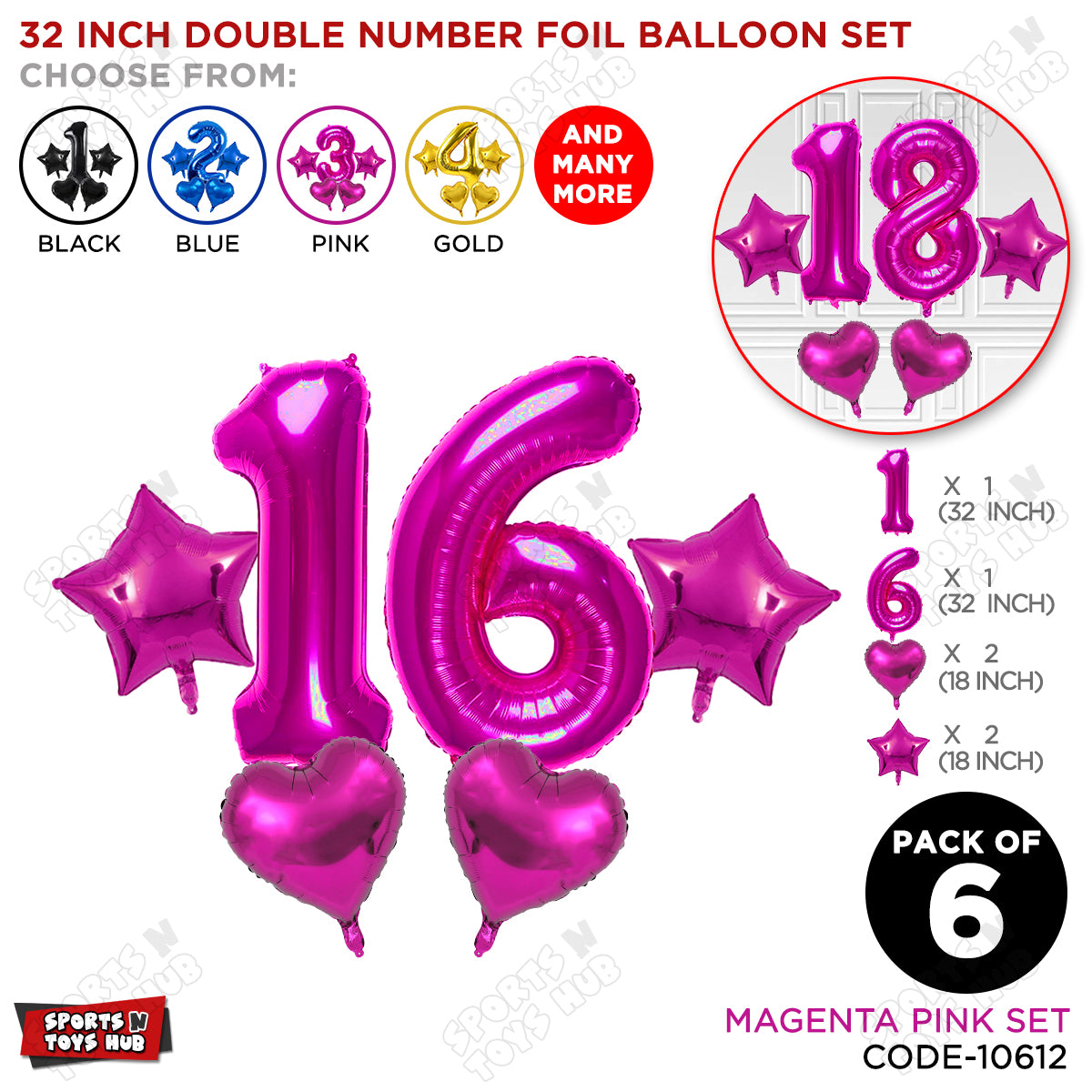 Pink Color 32 Inch Number Foil Balloon Set