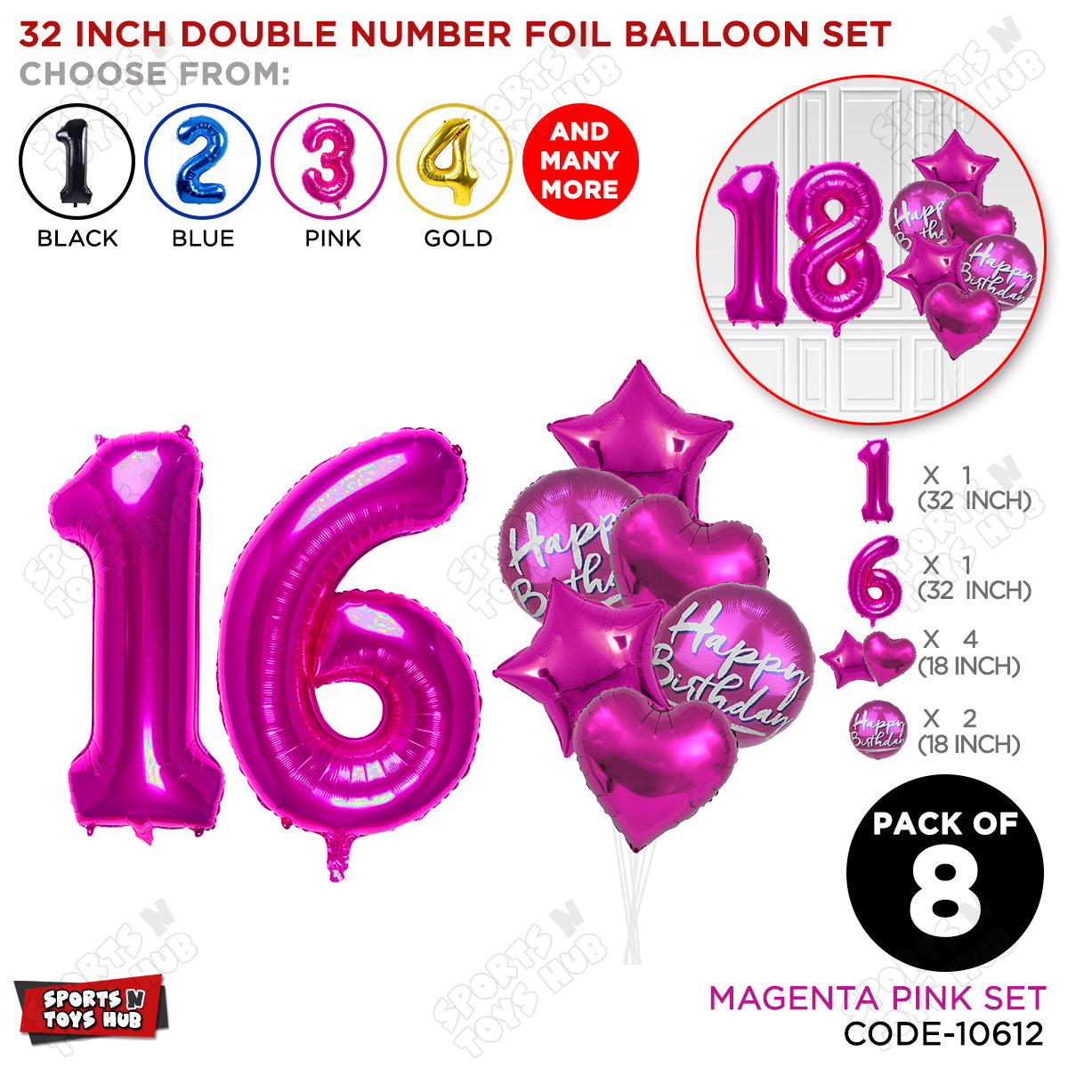 32 Inch Pink Color Number Foil Balloon With Round Printed Balloon Set