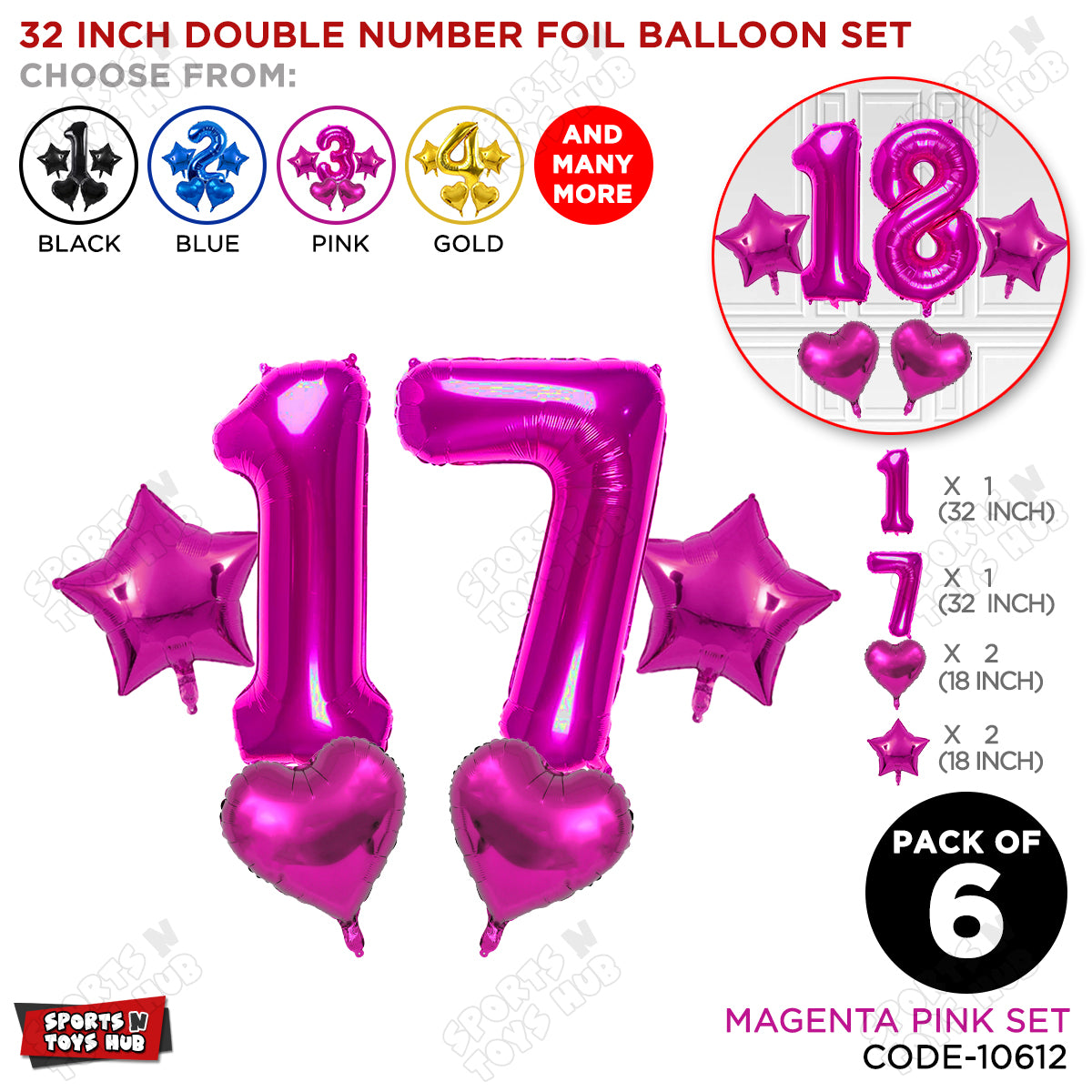 Pink Color 32 Inch Number Foil Balloon Set