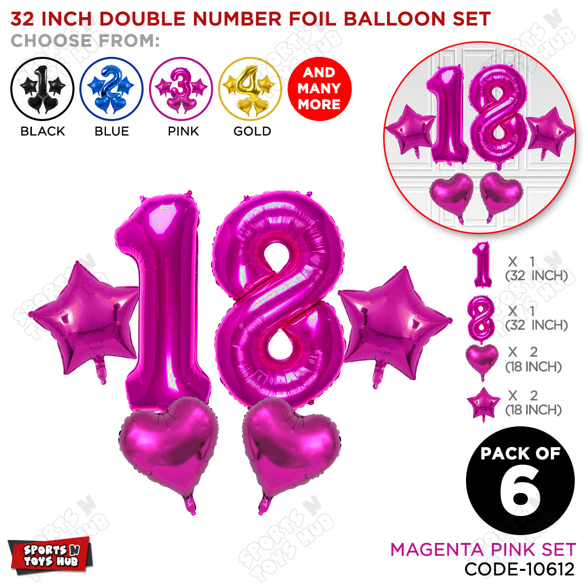 Pink Color 32 Inch Number Foil Balloon Set