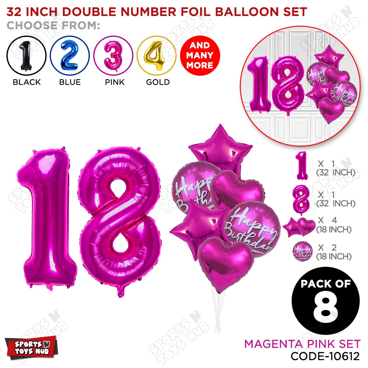 32 Inch Pink Color Number Foil Balloon With Round Printed Balloon Set