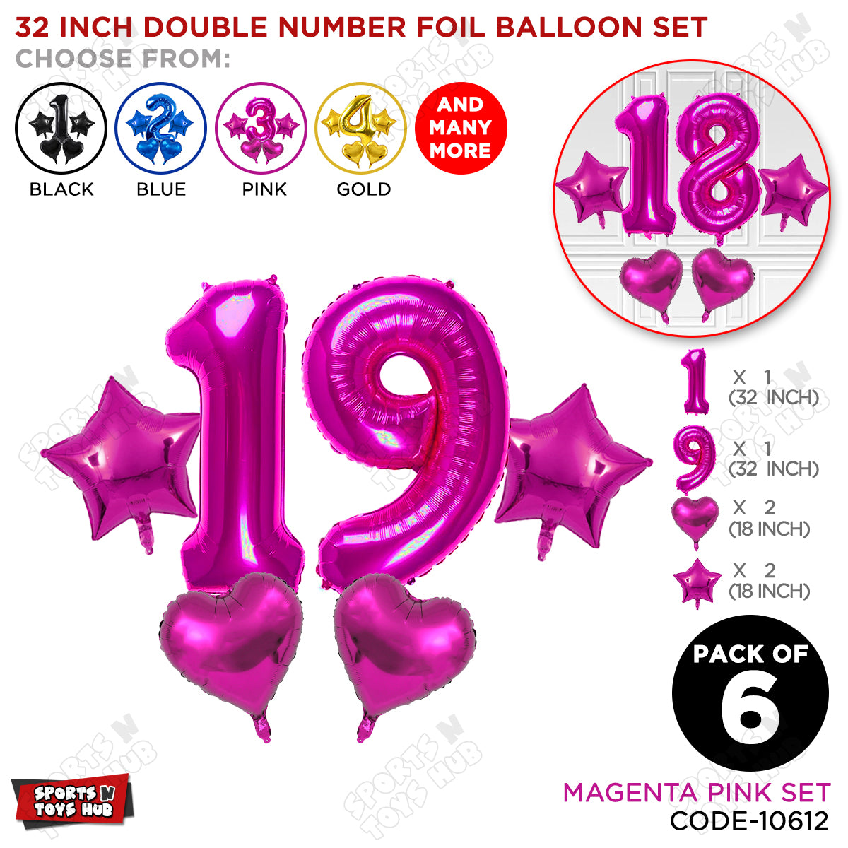 Pink Color 32 Inch Number Foil Balloon Set
