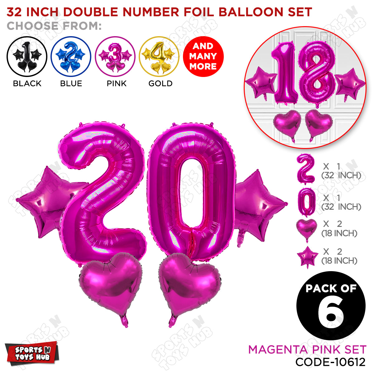 Pink Color 32 Inch Number Foil Balloon Set