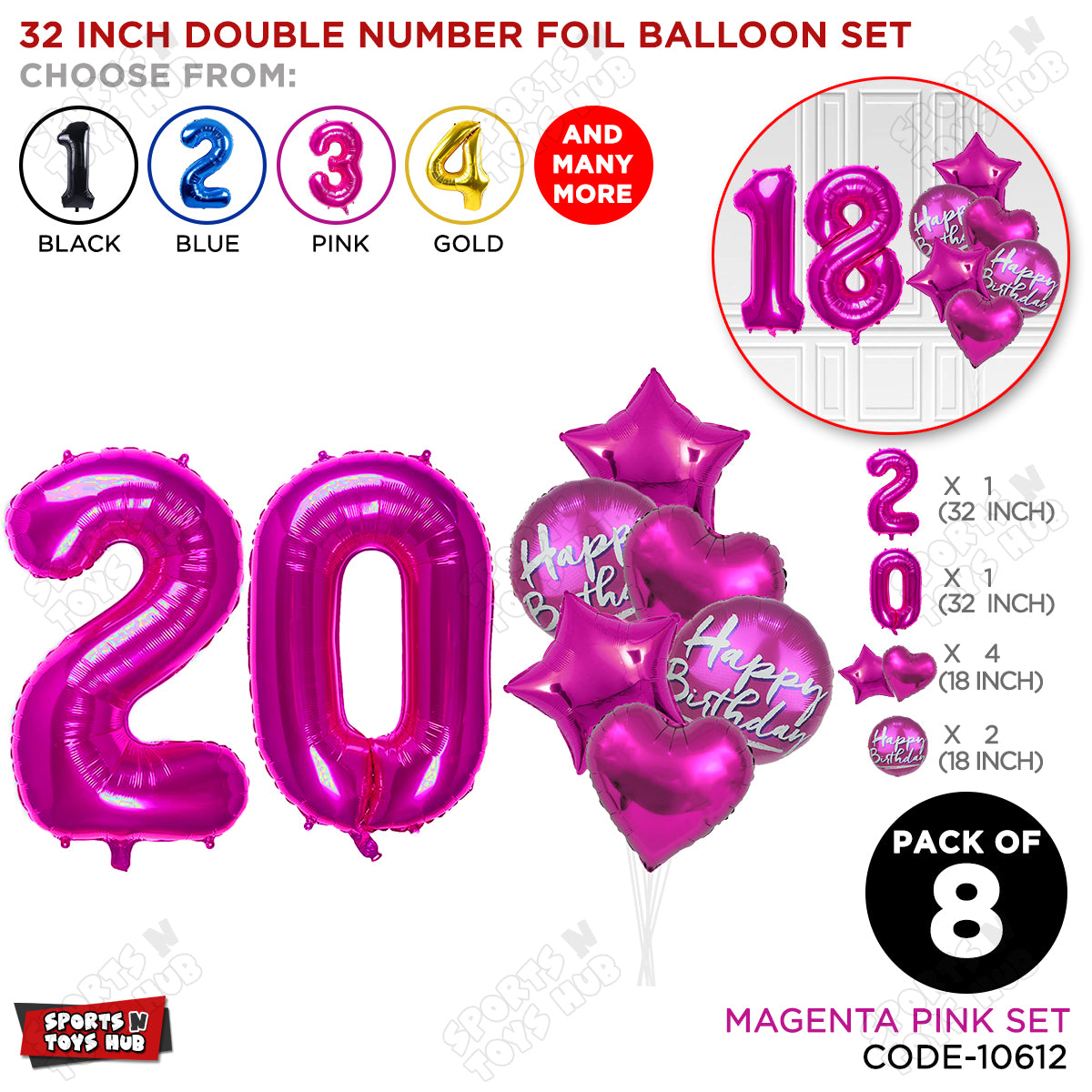 32 Inch Pink Color Number Foil Balloon With Round Printed Balloon Set
