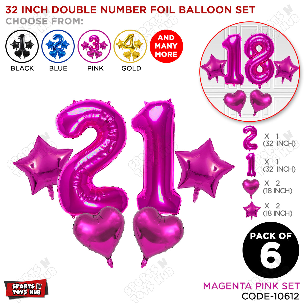 Pink Color 32 Inch Number Foil Balloon Set