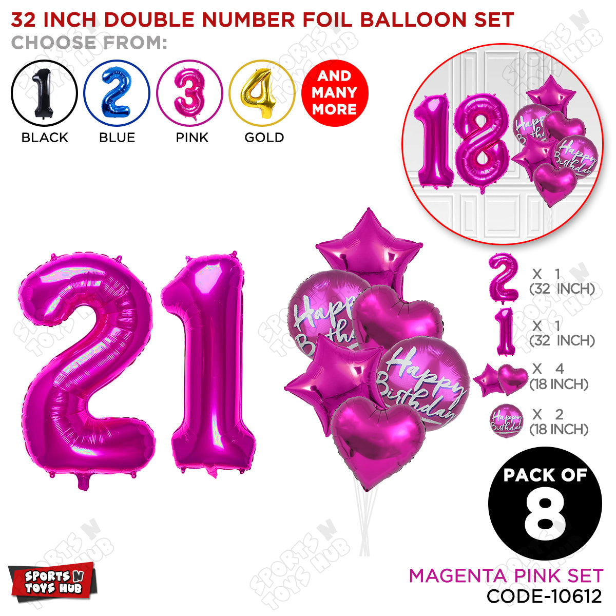 32 Inch Pink Color Number Foil Balloon With Round Printed Balloon Set