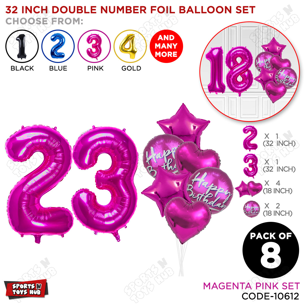 32 Inch Pink Color Number Foil Balloon With Round Printed Balloon Set