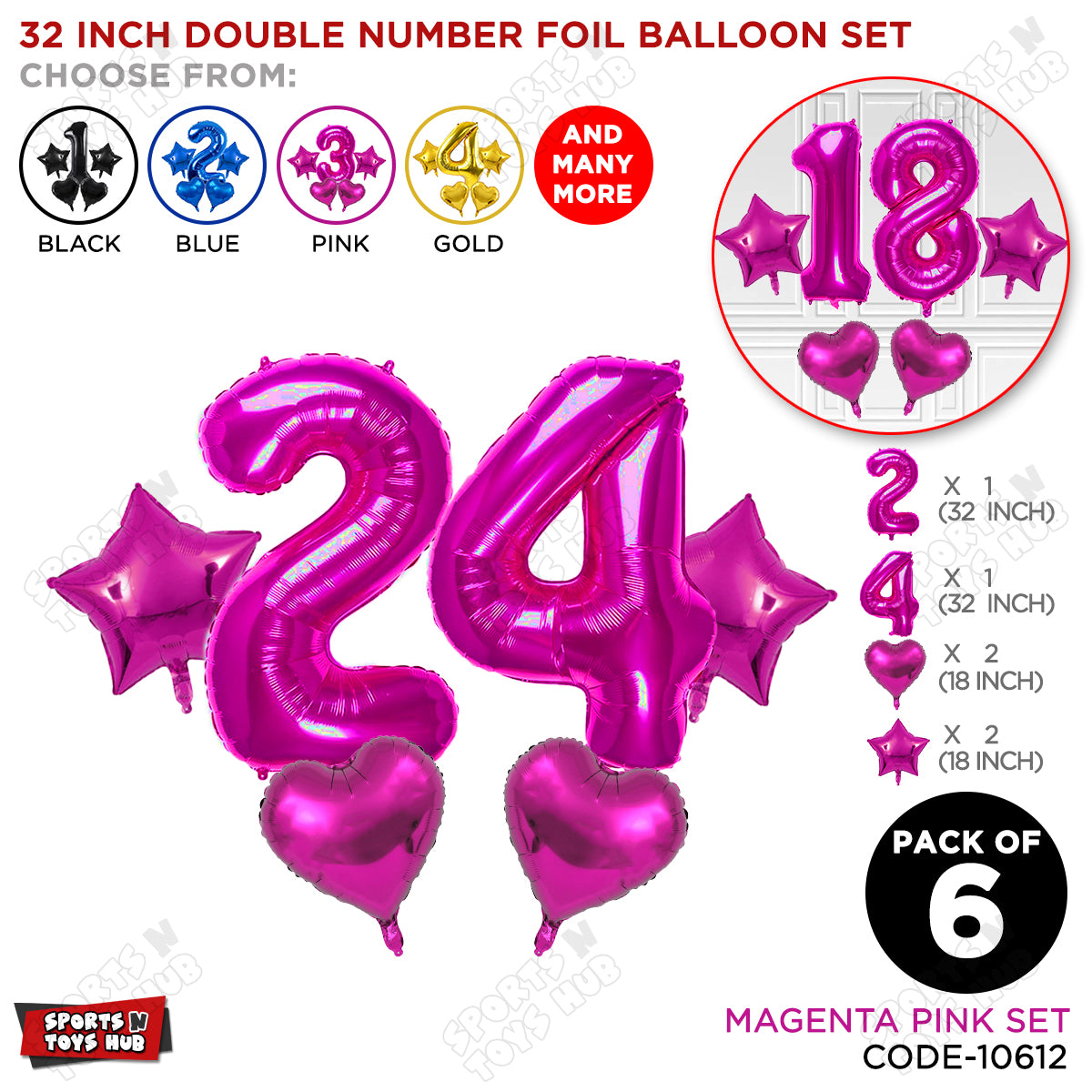 Pink Color 32 Inch Number Foil Balloon Set