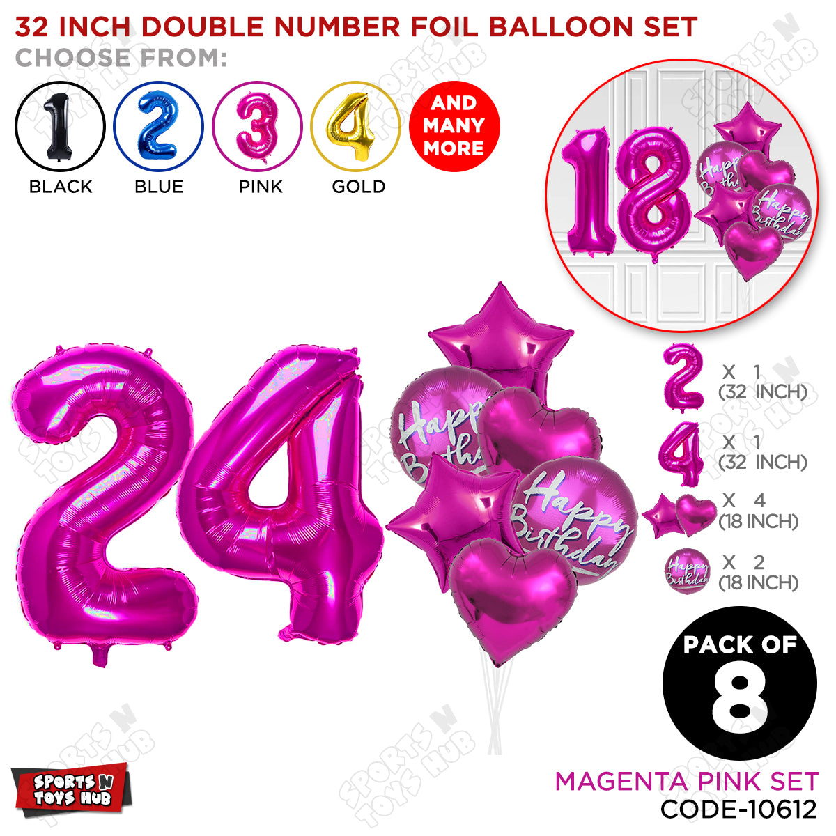 32 Inch Pink Color Number Foil Balloon With Round Printed Balloon Set
