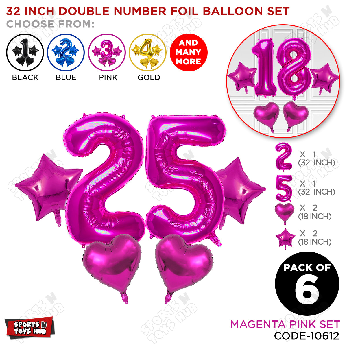 Pink Color 32 Inch Number Foil Balloon Set